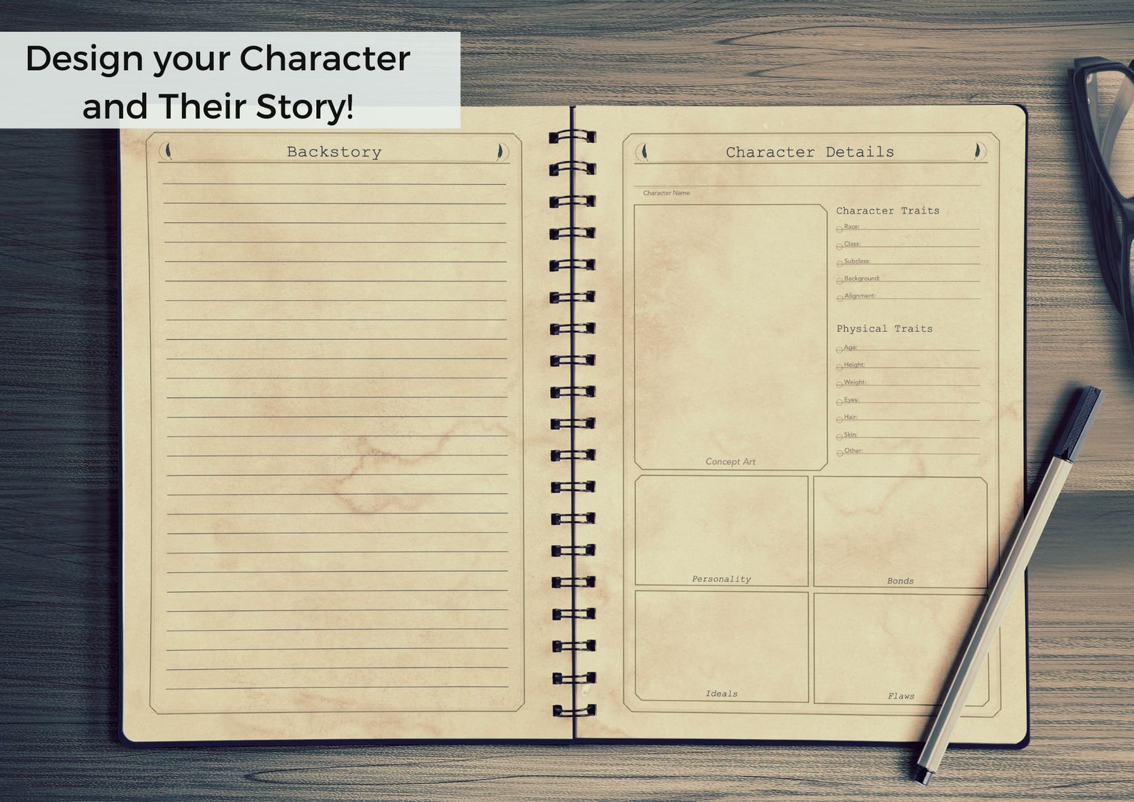 Printable Dnd Character Journal, Dnd Character Sheet With Spell Cards, A5 Size, Dungeons and ...