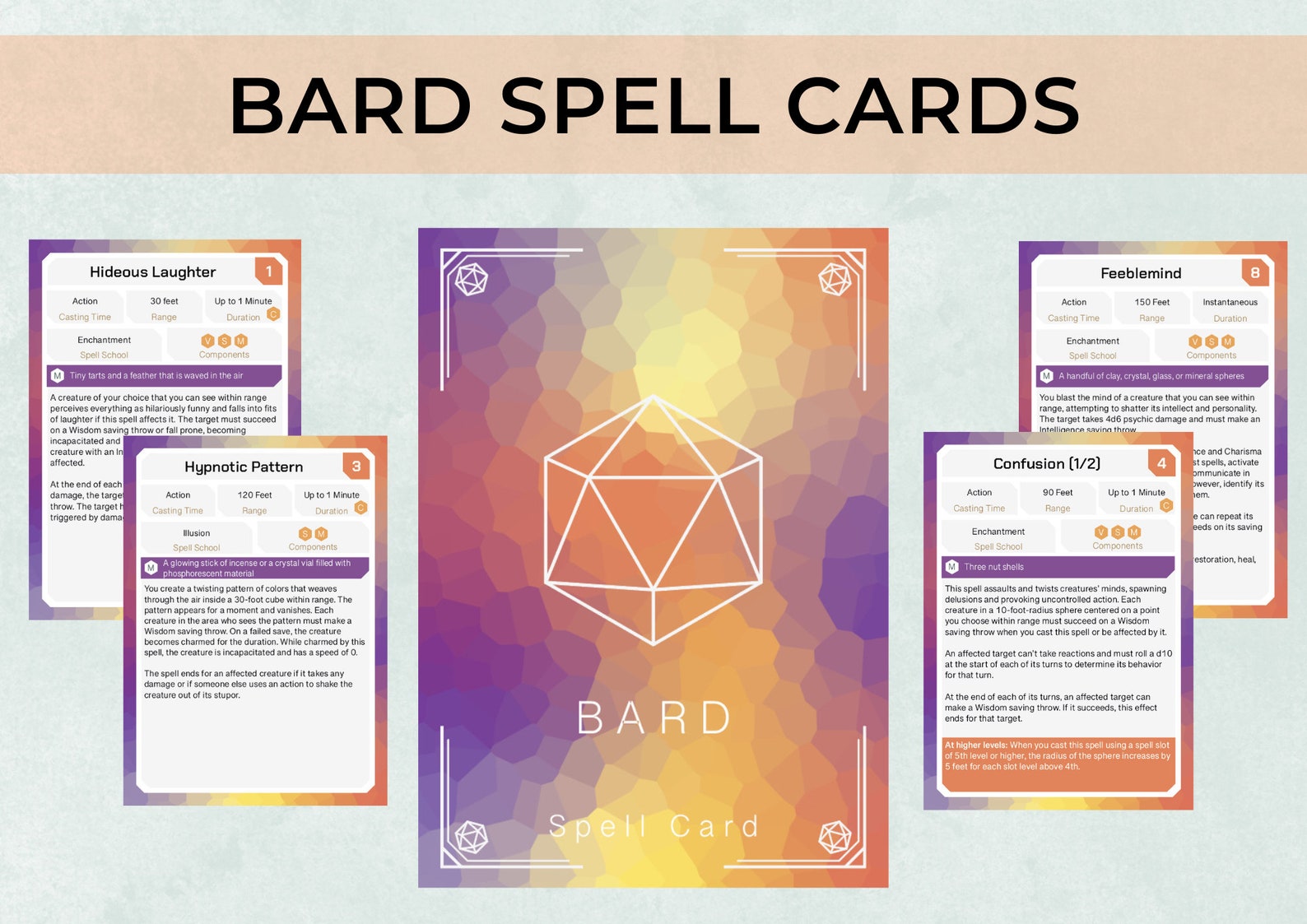 Dnd Bard Spell Cards, Custom 5th Edition Character Spell Cards,