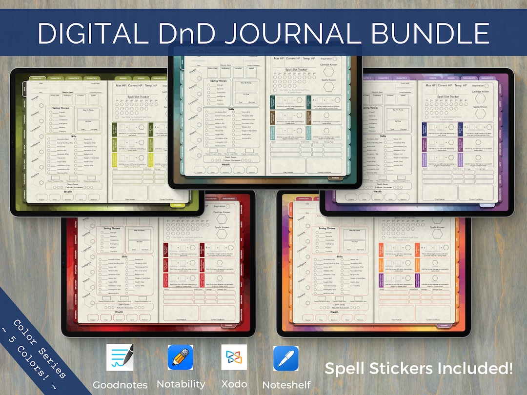 Digital Dnd Character Journal Bundle, Dnd Character Sheet Color Series
