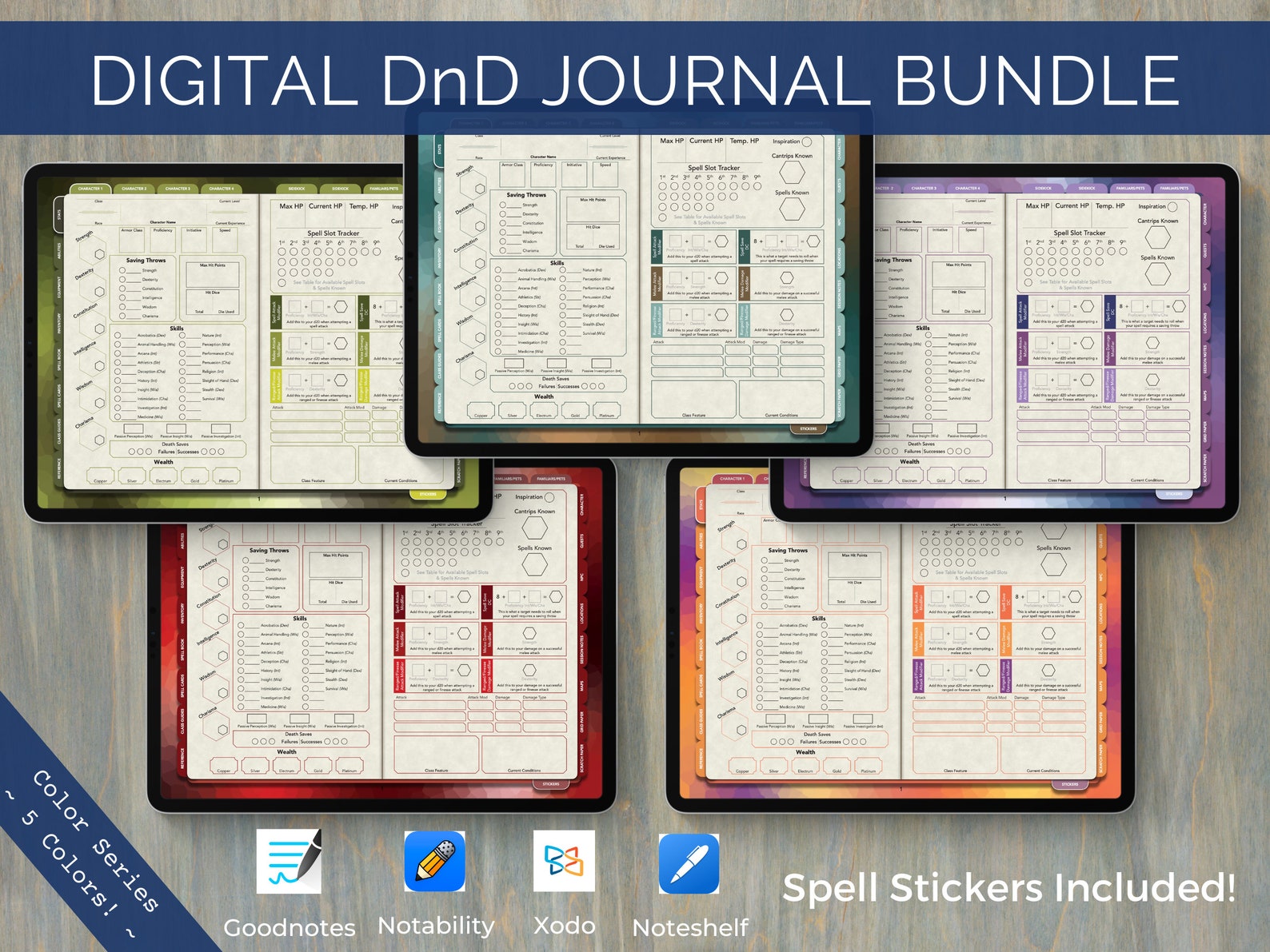 Digital Dnd Character Journal Bundle, Dnd Character Sheet Color Series ...