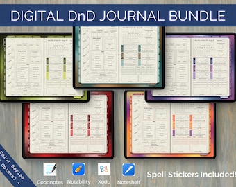 Digital DnD Character Journal Bundle, DnD Character Sheet Color Series, Goodnotes & Notability, Dungeons and Dragons 5e