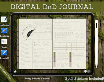 Digital DnD Character Journal , DnD Character Sheet with Spell Cards, Goodnotes & Notability, Dungeons and Dragons 5e, Woodland Edition
