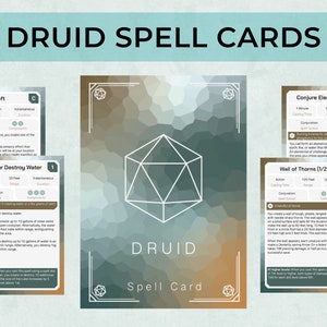 Cartas de hechizo de druida DnD, cartas de hechizo de personaje personalizadas de la 5.ª edición, accesorio de juego de mesa de la 5.ª edición para DnD, libro de hechizos