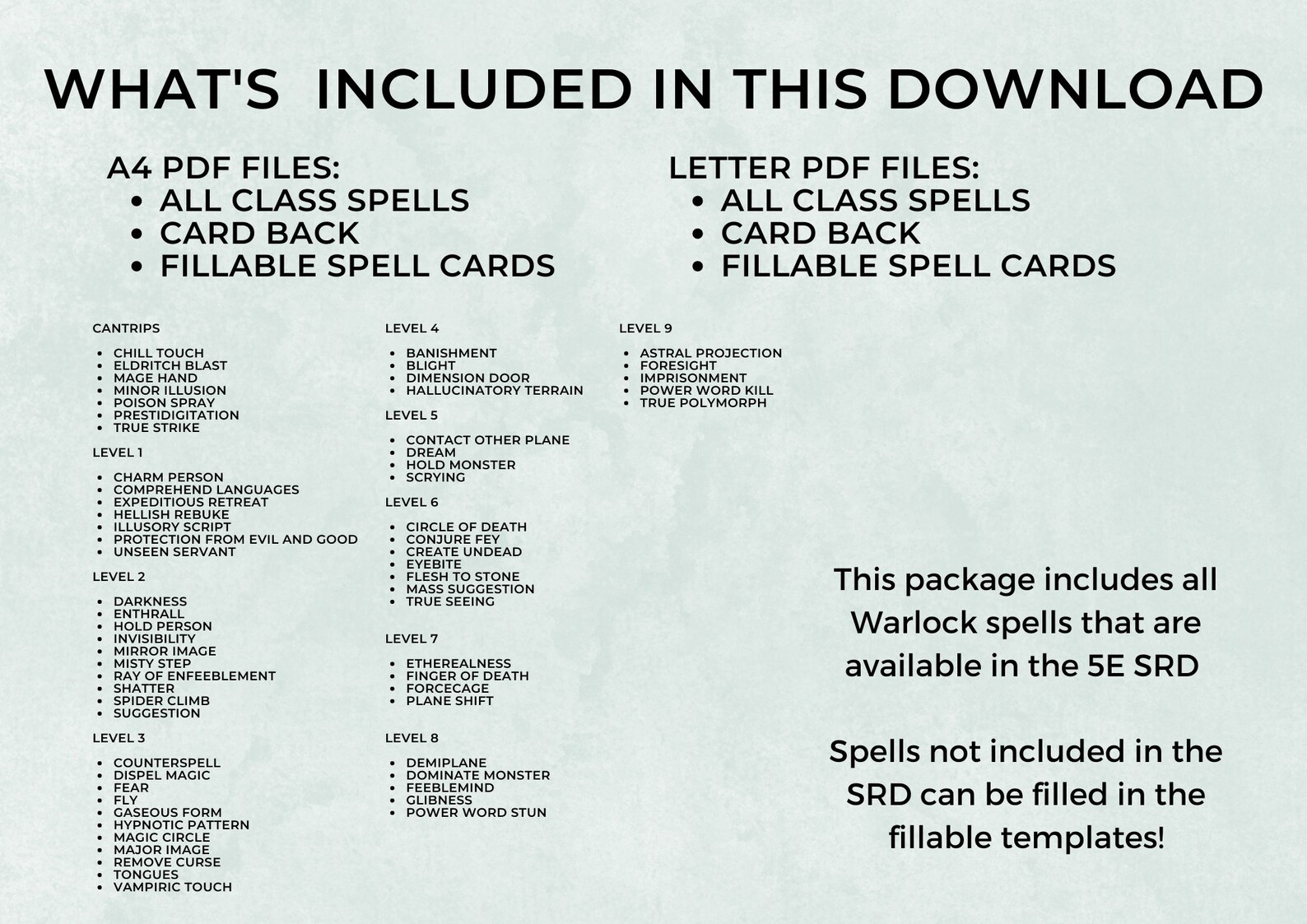 Dnd Warlock Spell Cards Custom 5th Edition Character Spell Etsy