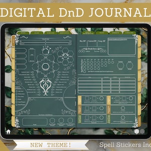Diario digitale del personaggio D&D, scheda del personaggio D&D con carte degli incantesimi, note positive e notabilità, compatibile con Dungeons and Dragons 5e, elfico