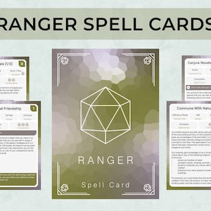 Cartas de magia de Ranger D&D, cartas de magia de personagem personalizadas da 5ª edição, acessório de jogo de tabuleiro 5e para D&D, livro de magias