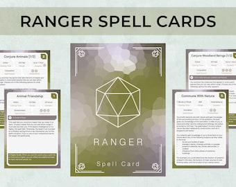Dnd Ranger-spreukkaarten, aangepaste personagespreukkaarten 5e editie, 5e bordspelaccessoire voor DnD, spreukenboek
