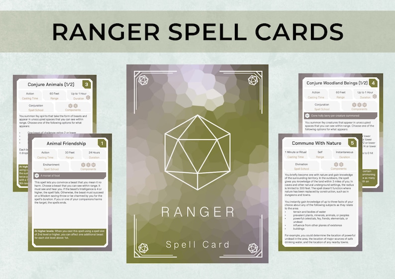 Dnd Ranger Spell Cards Custom 5th Edition Character Spell - Etsy