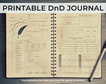 Printable DnD Character Journal, DnD Character Sheet with Spell Cards, A5 Size, Dungeons and Dragons 5e Campaign Journal