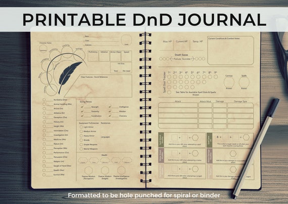 Printable DnD Character Journal, DnD Character Sheet with Spell Cards, A5 Size, Dungeons and Dragons 5e Campaign Journal