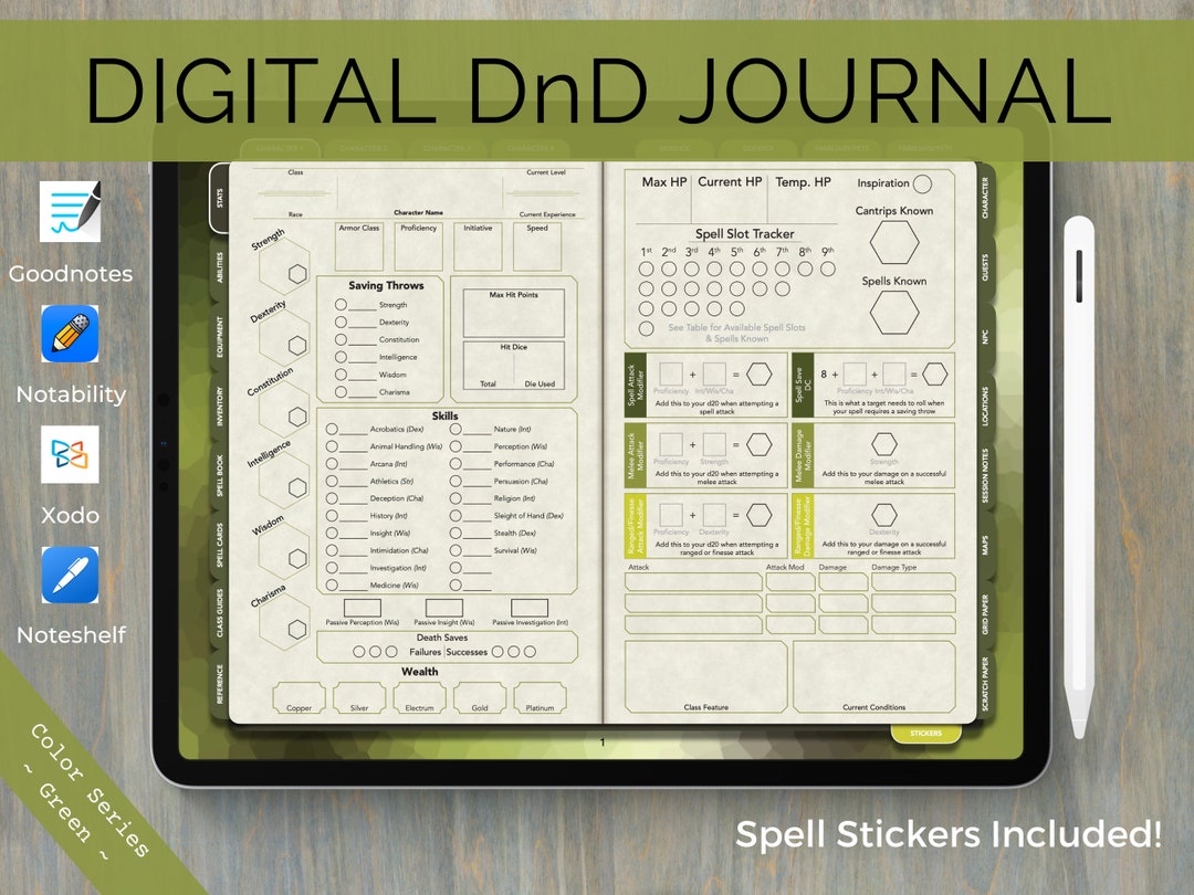 Digital Dnd Character Journal , Dnd Character Sheet With Spell Cards ...