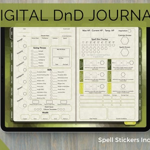Digital DnD Character Journal , DnD Character Sheet with Spell Cards, Goodnotes & Notability, Dungeons and Dragons 5e, Color Series - Green