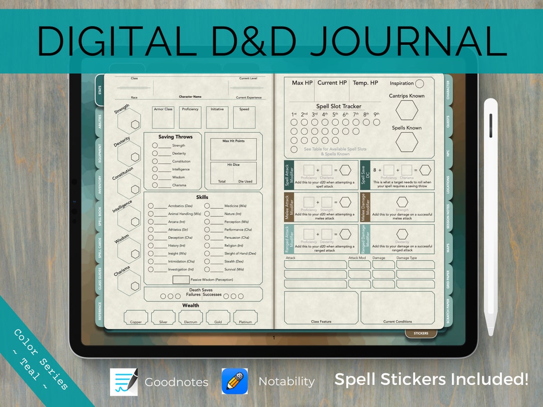digital-dnd-character-journal-dnd-character-sheet-with-spell-etsy