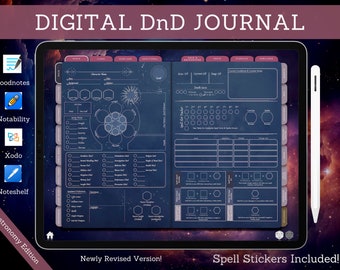 Digital DnD Character Journal , DnD Character Sheet with Spell Cards, Goodnotes & Notability, Dungeons and Dragons 5e Compatible, Astronomy