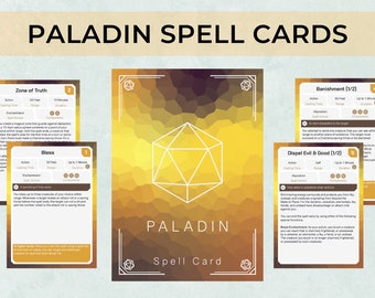 Dnd Paladin Spell Cards, Custom 5th Edition Character Spell Cards, 5e Board Game Accessory for DnD, Spell book