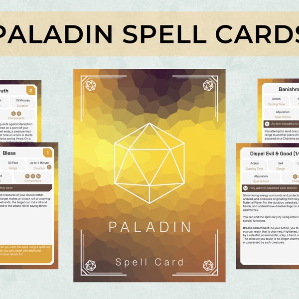 Dnd Paladin Spell Cards, Custom 5th Edition Character Spell Cards, 5e Bordspel Accessoire voor DnD, Spell boek