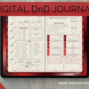 Digital DnD Character Journal , DnD Character Sheet with Spell Cards, Goodnotes & Notability, Dungeons and Dragons 5e, Color Series - Red