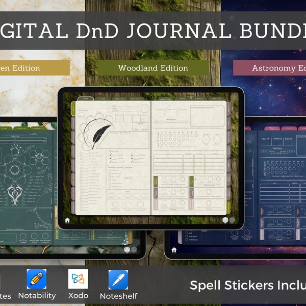 Digitales DnD Character Journal Bundle Theme Serie, DnD Character Sheet Color Serie, Goodnotes & Notability, Dungeons and Dragons 5e