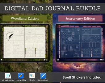 Digital DnD Character Journal Bundle, DnD Character Sheet Color Series, Goodnotes & Notability, Dungeons and Dragons 5e Compatible