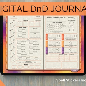 Diário de Personagem Digital de D&D, Ficha de Personagem de D&D com Cartas de Magia, Notas de Valor e Notabilidade, Dungeons and Dragons 5e, Série Colorida - Laranja