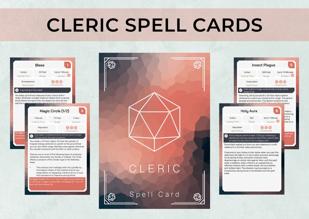 Dnd Cleric Spell Cards, Custom 5th Edition Character Spell Cards, 5e