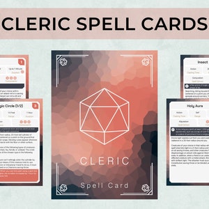 Cartas de hechizo de clérigo de DnD, cartas de hechizo de personaje personalizadas de la 5.ª edición, accesorio de juego de mesa de la 5.ª edición para DnD, libro de hechizos