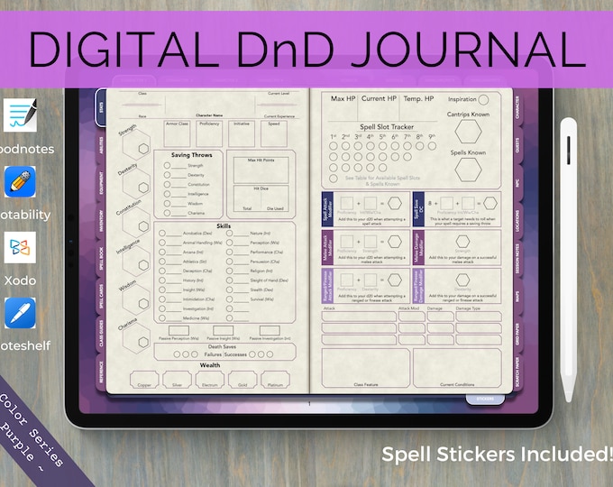 Digital Dnd Character Journal , Dnd Character Sheet With Spell Cards ...