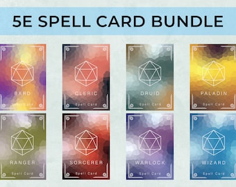 Megabundel DnD Class Spell Cards, Custom Dungeons and Dragons 5e Character Spell Cards, bordspelaccessoire voor DnD, spreukenboek