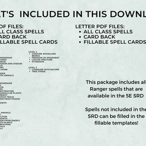 Dnd Ranger Spell Cards, Custom 5th Edition Character Spell Cards, 5e ...