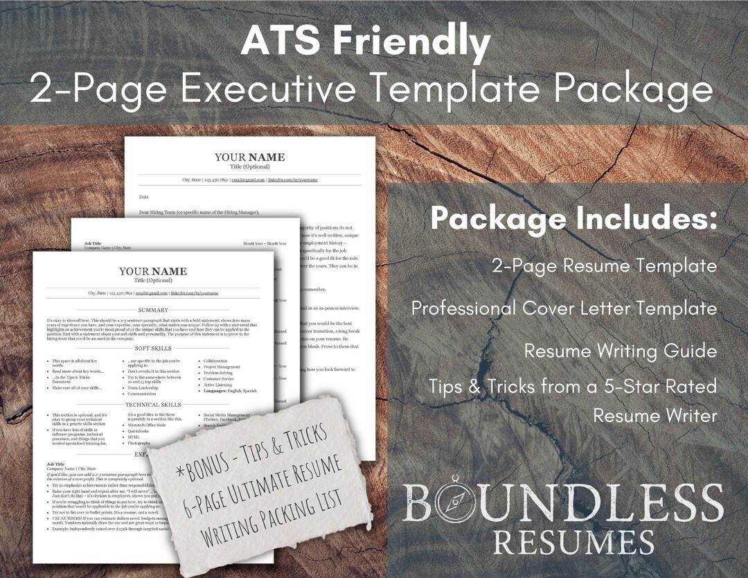 2-page Executive ATS Friendly Professional Resume Template Package | 2 ...