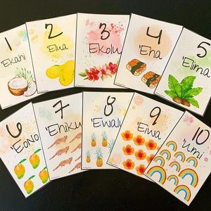 Flashcards com números havaianos IMPRESSOS 1-10