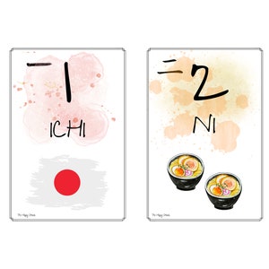 Flashcards com números japoneses de produtos impressos 1-10