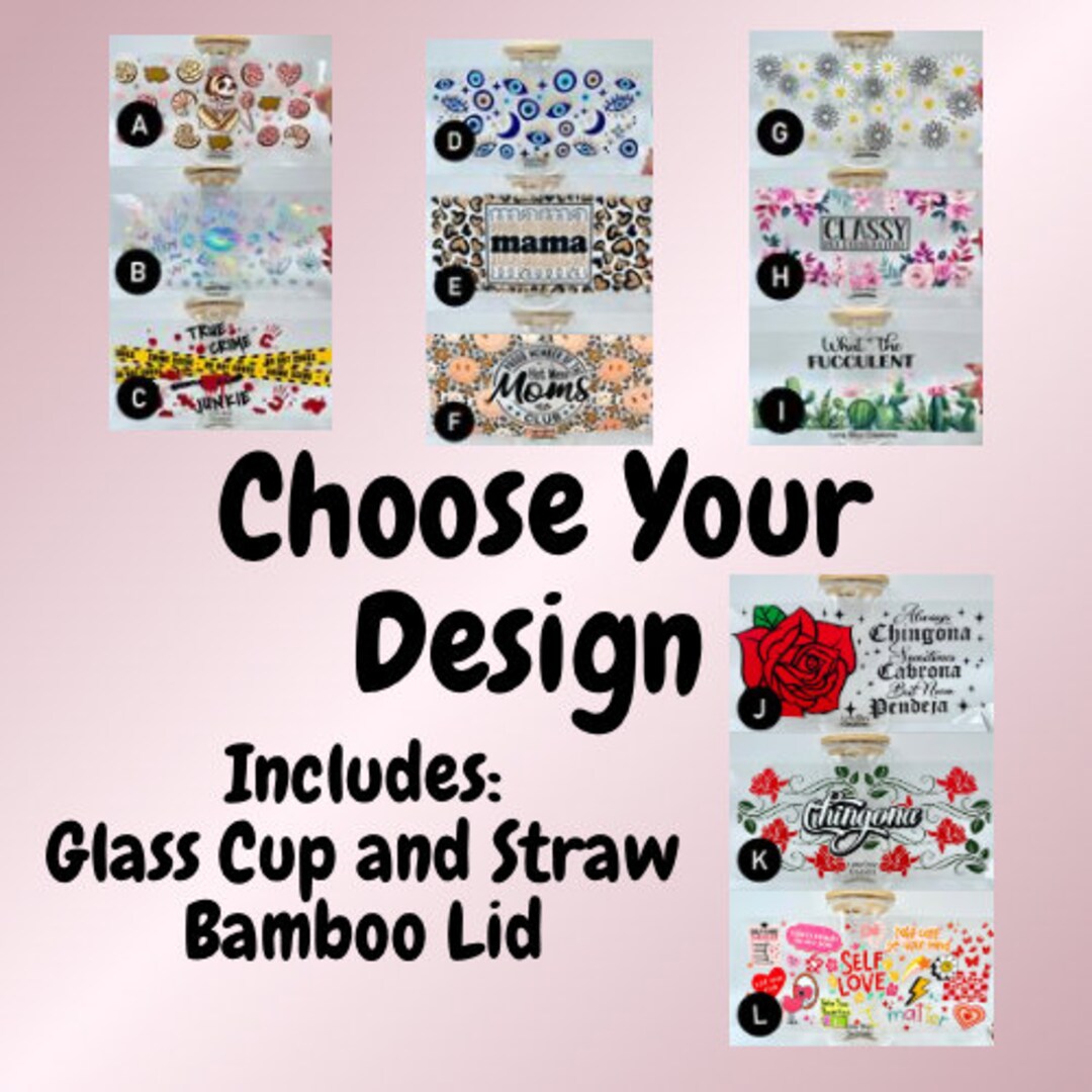 Choose Your Cup Design Custom Glass Cup With Glass Straw and Etsy
