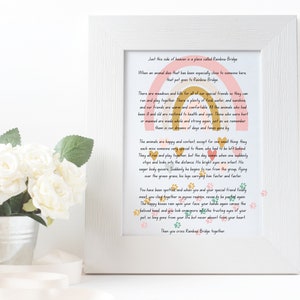Produit de téléchargement numérique du mémorial pour animaux de compagnie Rainbow Bridge. Deuil d'animal de compagnie, affiche de souvenir de perte d'animal de compagnie.