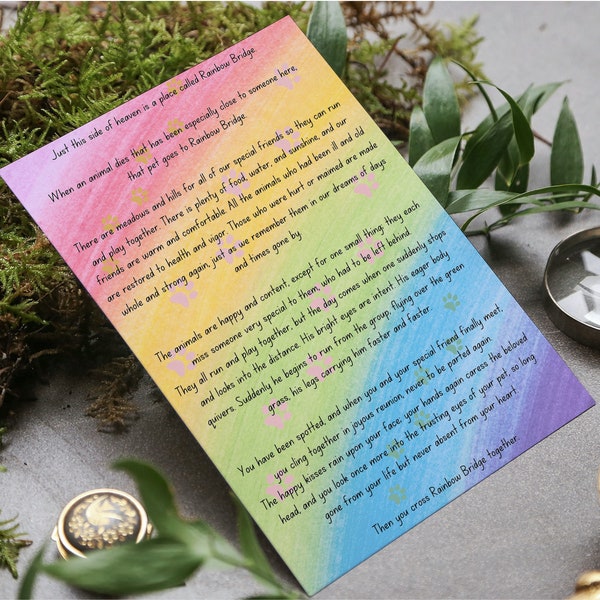 Rainbow bridge pet memorial digital download product. Pet grief, pet loss keepsake poster.