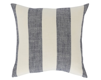 Pacific Blue Coastal Stripes Square Pillow Cover