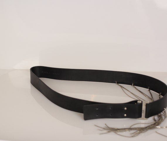 Paolo Frani Black Leather Belt With Silver Chains M - Etsy display picture 1