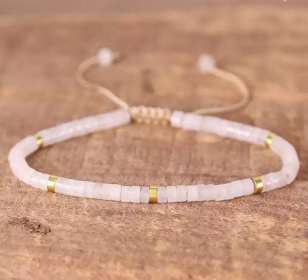 White Quartz Beaded Bracelet, Chic Collection, Adjustable, Boho Design