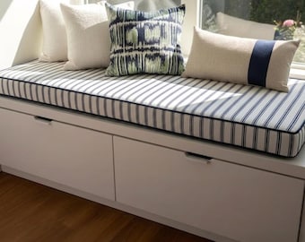 Cuscino per panca spesso 7,6 cm / Cuscino a spina di pesce / Cuscino classico a righe e bordino / Cuscino per sedile finestra su misura / Cuscino per divano