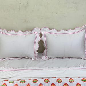 Cotton Scalloped Embroidery and Double Border White Duvet Cover Set 100% Cotton Sateen 400 Thread Count