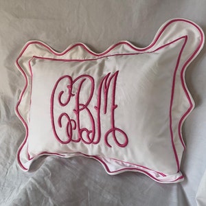 Personalized Monogrammed Pillow Sham with Scalloped embroidery and Border Hand Embroidery (1 piece)