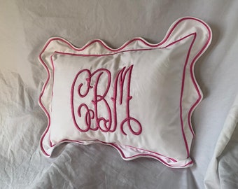 Personalized Monogrammed Pillow Sham with Scalloped embroidery and Border Hand Embroidery (1 piece)