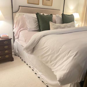 Scalloped Piping and U shaped embroidery Bed Skirt - 8" to 39" Drop Length 1 PIECE BED SKIRT 3 Sided 100% Cotton