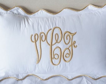 Personalized Monogrammed Pillow Sham with Scalloped embroidery Hand Embroidery (1 piece)