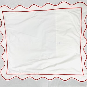 400 Thread Count White Cotton Sateen Hotel Stitch Pillow/Euro Sham in Scalloped Edge Piping & Border