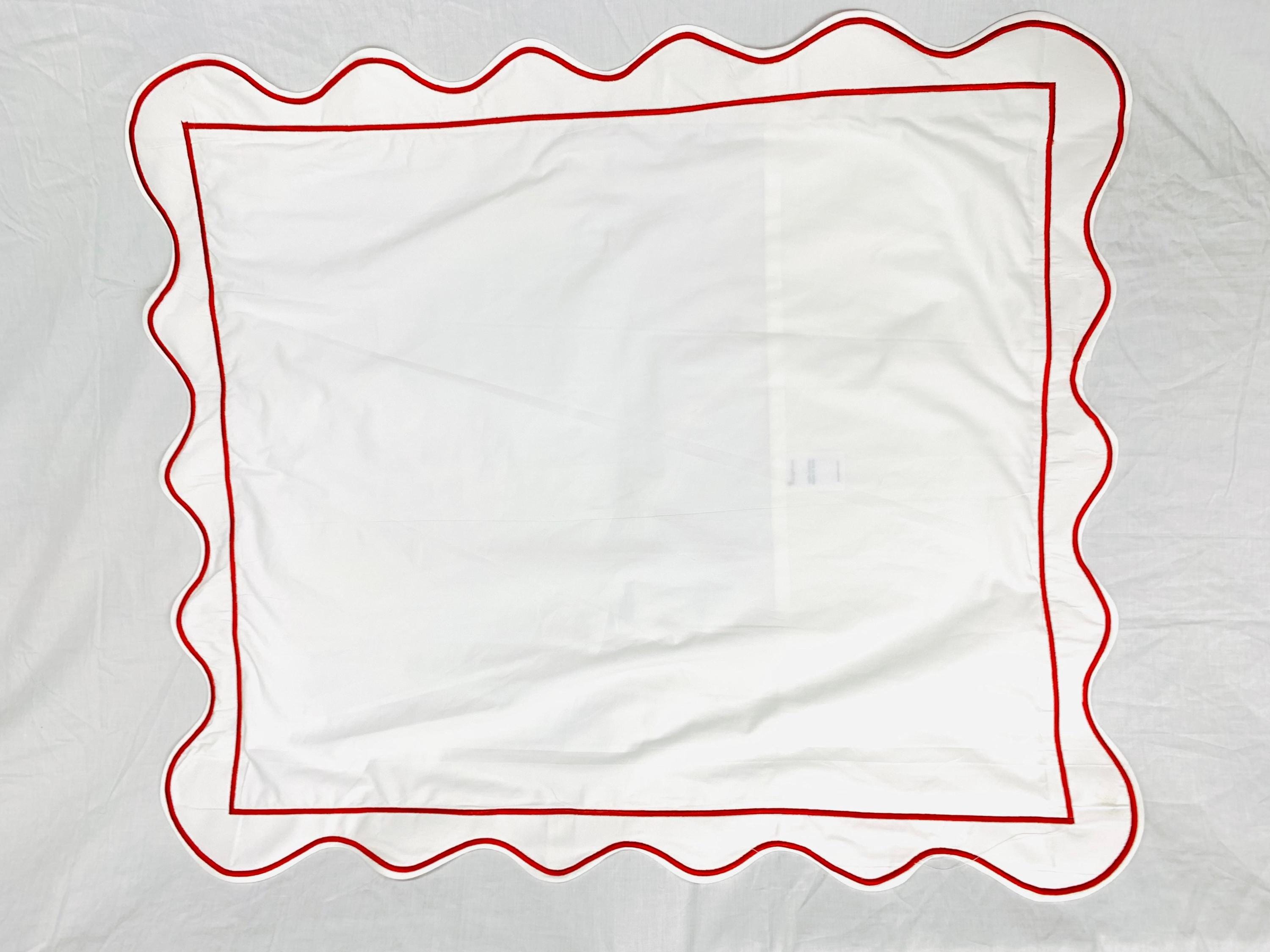 400 Thread Count White Cotton Sateen Hotel Stitch Pillow/Euro Sham in Scalloped Edge Piping & Border