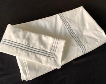 400 TC White Cotton Sateen Duvet Cover Set in Triple Embroidery Border 1 Duvet Cover and 2 Pillow Sham