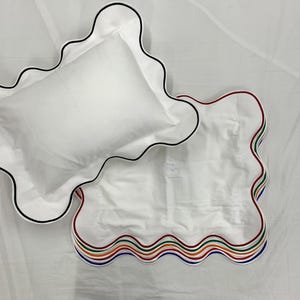 Federa per cuscino in raso di cotone bianco da 400 fili con ricamo smerlato, flangia da 2 pollici