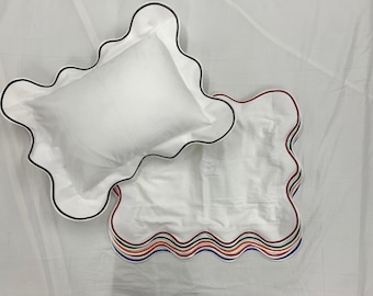 400 Thread Count White Cotton Sateen Hotel Stitch Pillow Sham with Scalloped Embroidery 2-inch flange