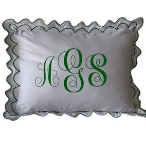 Personalized Monogrammed Pillow Sham with Double Scalloped embroidery border Hand Embroidery (1 piece)